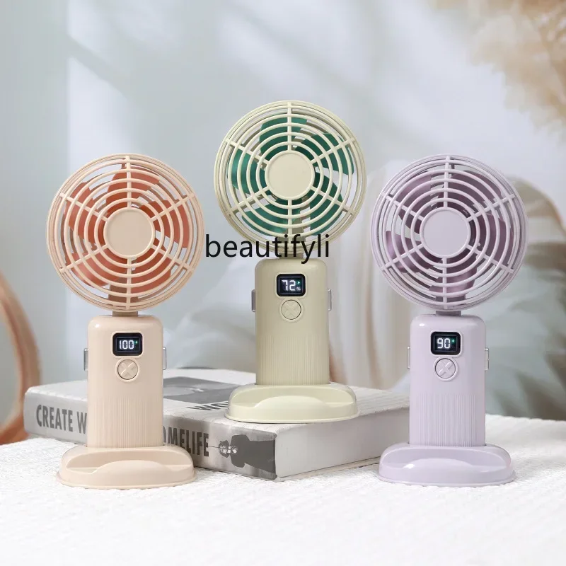 

smt61 Cross-border new digital display handheld fan portable foldable silent electric fan student desktop mobile phone holder fa
