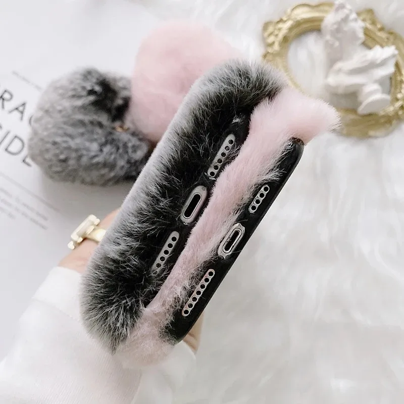 

Luxury Diamond Love Fluffy Plush Fur Soft Phone Case For Samsung S22 Plus S21 M13 A54 A34 A24 A14 A04S Covers