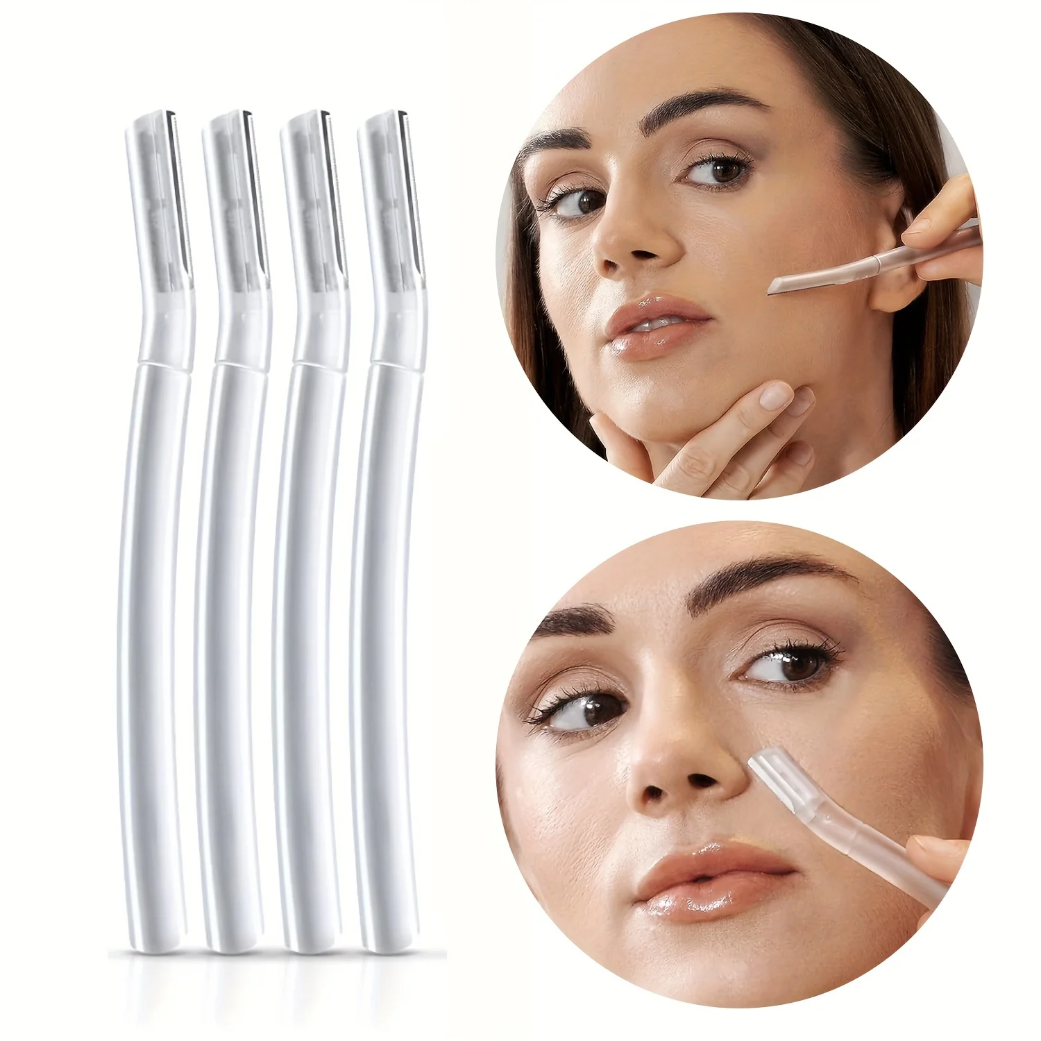4 Transparent Eyebrow Razors (Long) Eyebrow Shaving Razor Peach Fuzz Removal Kit, Stainless Steel Blades with Protective Cover, Facial Hair Removal Razor