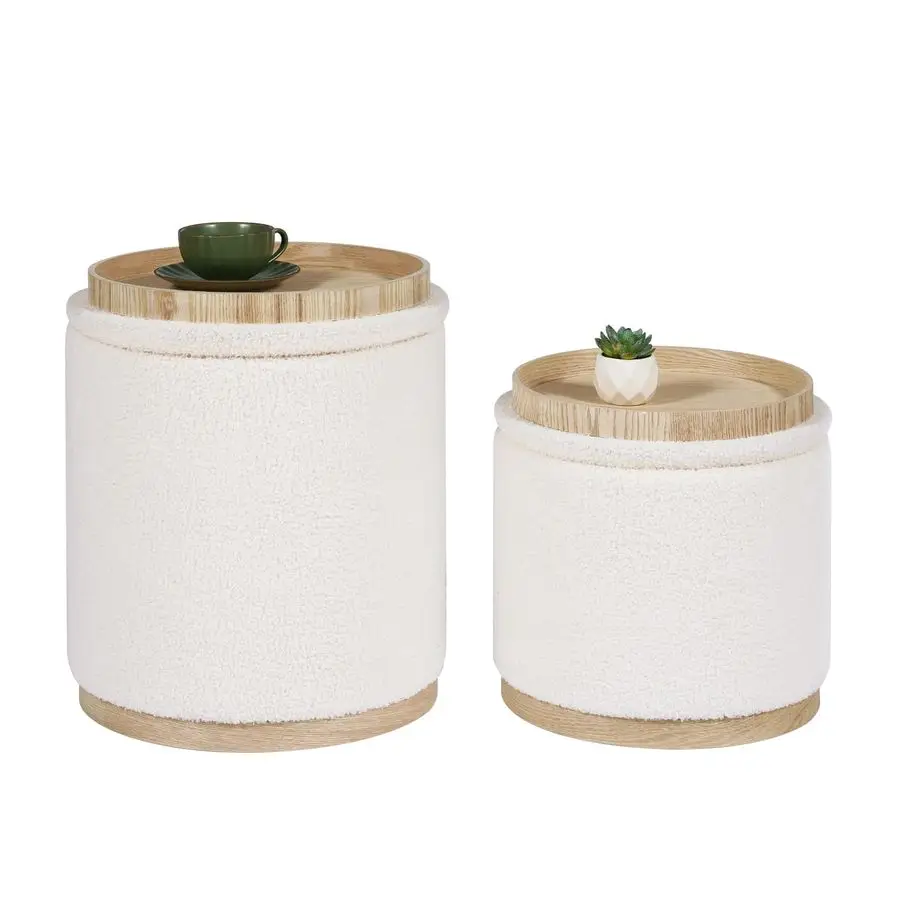 

Round Ottoman with Storage Set of 2, Vanity Stool with Tray Storage for Bedroom, Small Teddy Velvet Foot Rest Stool Ottoman for