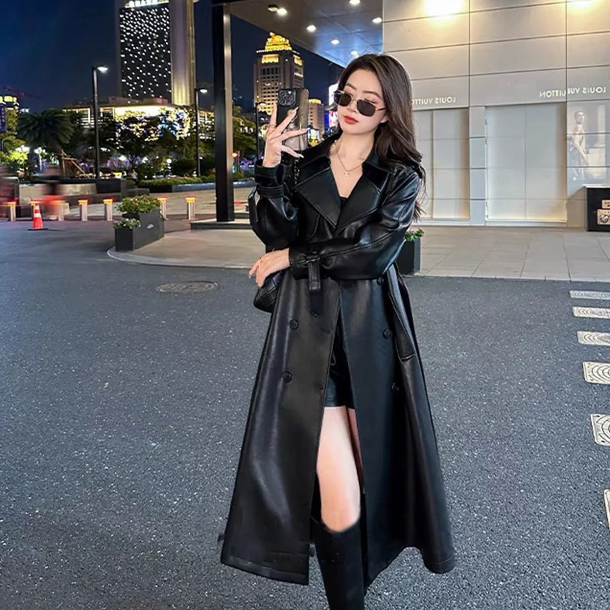 2023 Autumn/winter new Suit Collar Leather Windbreaker elegant New Women's Long Sheepskin Coat Fashion tops