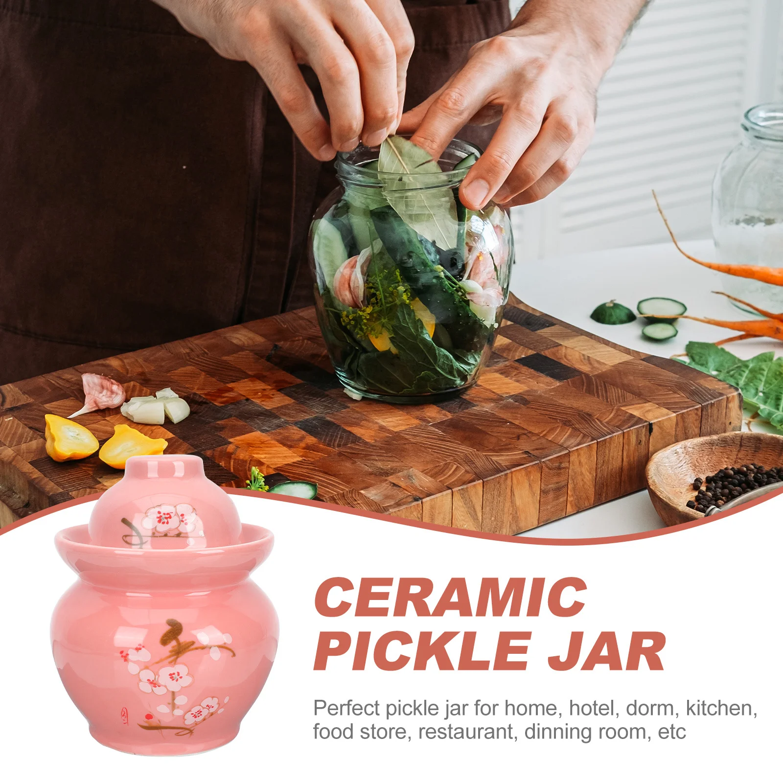

Ceramic Pickle Jar Sealed Traditional Household Pickle Sealing Can Vintage Korean Kimchi Fermenting Container for Home Kitchen