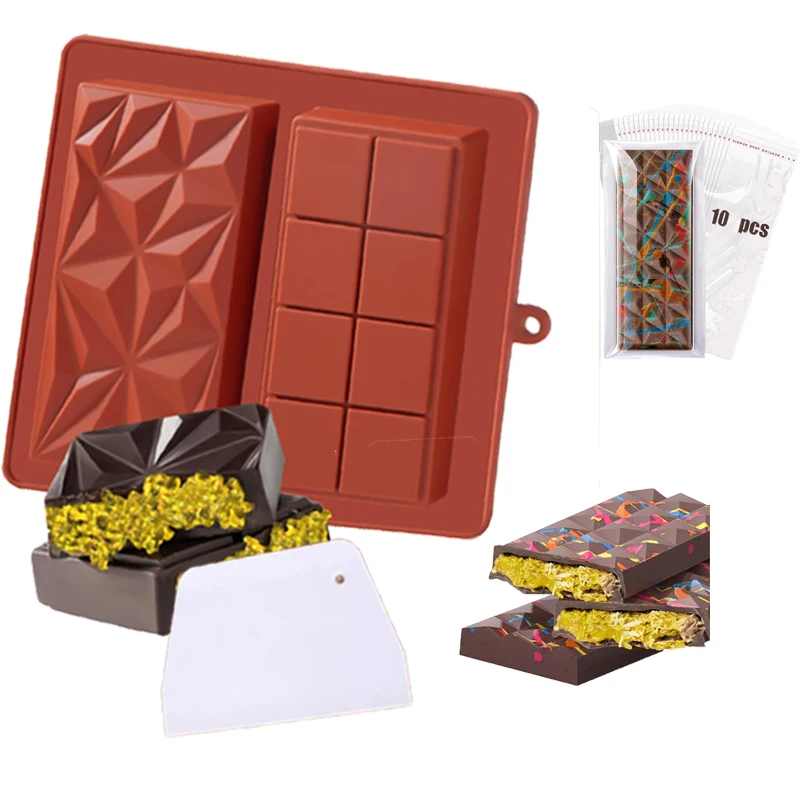 Dubai chocolate mold 、 chocolate bar mold 2PS, with bag, with tools, large thick silicone chocolate bar mold for filling bars,