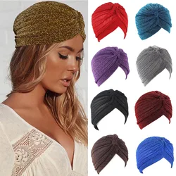 Full Head Hat Bling Gold Silk Headband Knot Twist Turban Cap Warm Headwear Casual Indian Hats For Women Caps Gorras Para Mujer