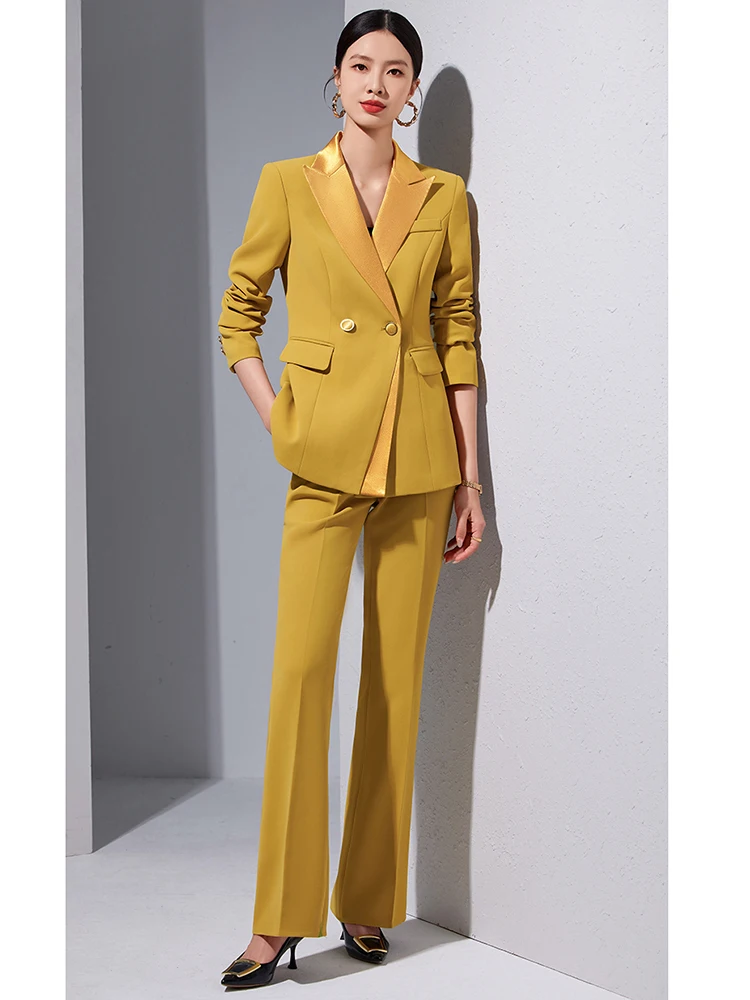 ZJYT Women\'s Two Piece Set Blazer Pants Suit Elegant Office Lady Formal Business Outfit Plus Size Long Sleeve Jacket Trousers