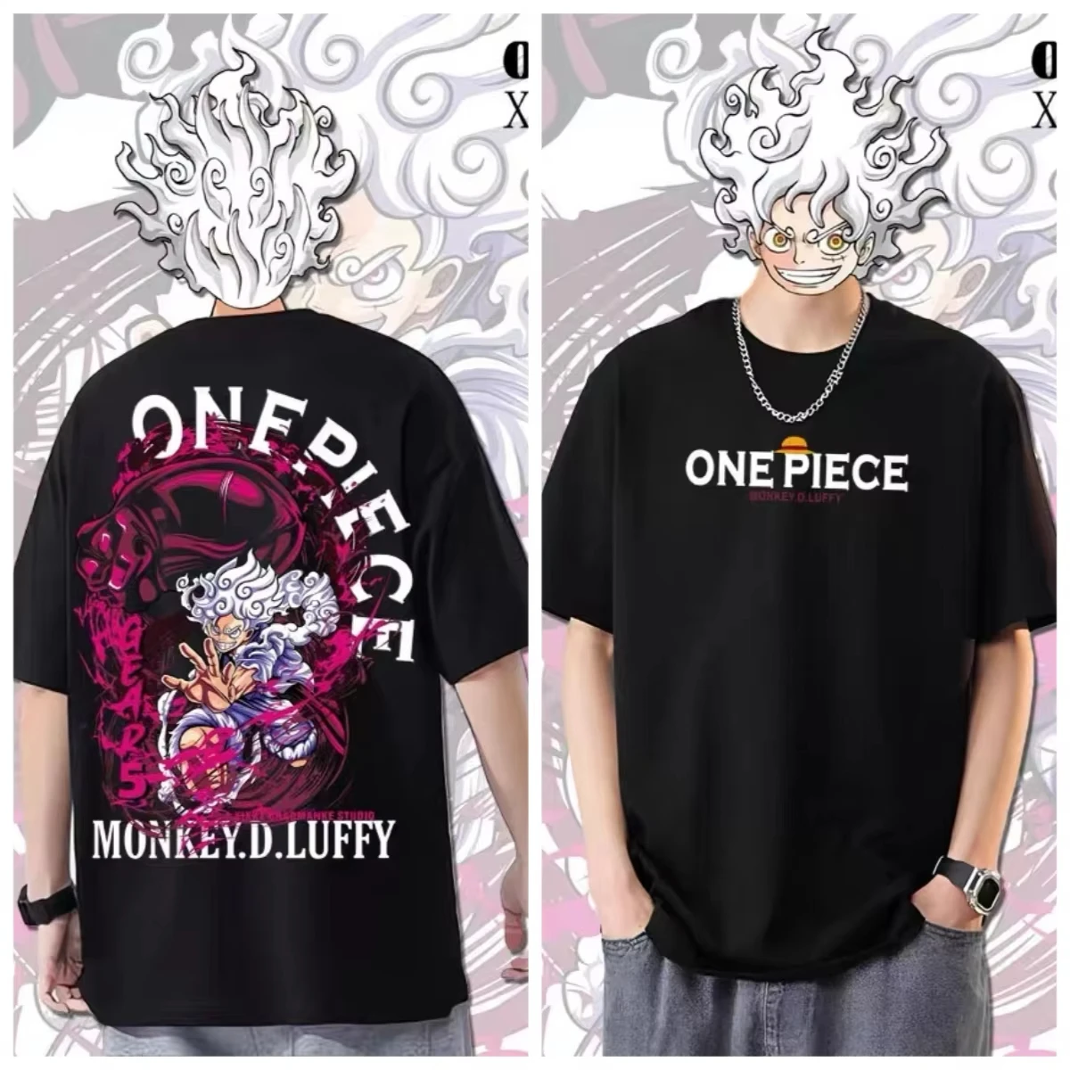Camiseta conjunta de una pieza para hombre, ropa de Cosplay de Nika Luffy de cinco velocidades con animación, de manga corta, de algodón puro, versátil, de verano