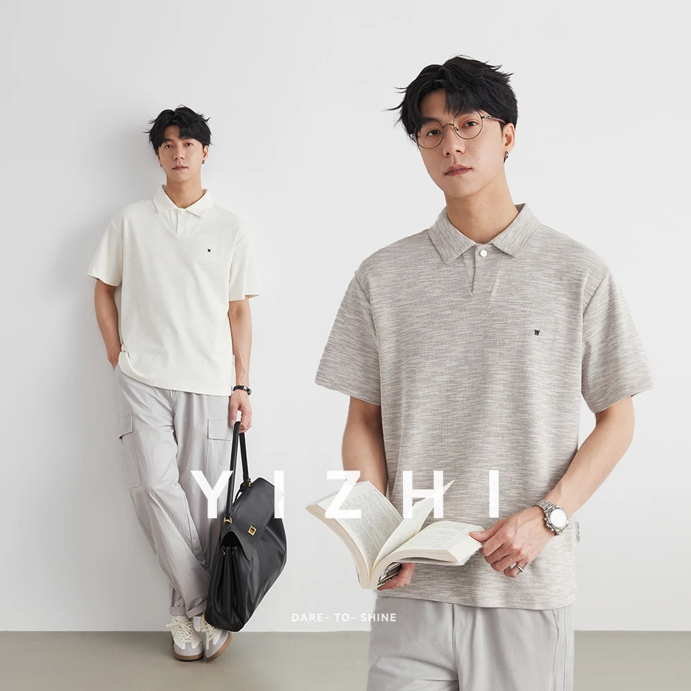 

Men's Fashion Letter Embroidery M Logo Polo Shirt 2026 Summer Loose Simple 2-Button Casual Commute Short Sleeve Top