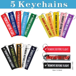 5Pcs Remove Before Flight Tags Keychain Keyring Rectangle Polyester Embroidery Message Multicolor