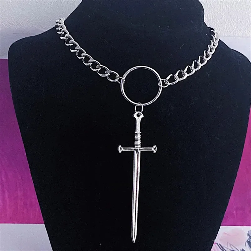القوطية الصليب طويل السيف المختنق قلادة O-حلقة سلسلة ريترو الشرير للجنسين المجوهرات هدية 2026 جديد #3