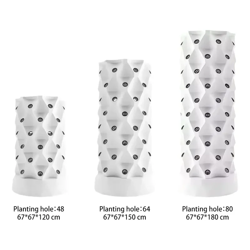 Modern Indoor Aeroponic Garden Tower with Plastic Pots for Herbs Fruits Vegetables Seeds Includes Timer Adapter Seeding Bed