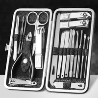 19Pcs Stainless Steel Manicure Set Nail Clipper Ear Spoon Cuticle Scissors Portable Professional Pedicure Tool Toenail Trimmer