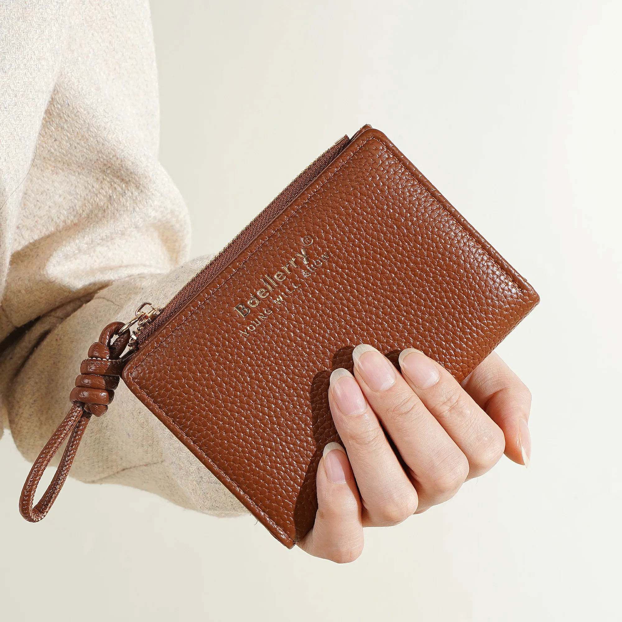 1 Stück – Baellerry Damen-Kurzgeldbörse, aus PU-Leder mit Handgelenkschlaufe, lässige Geldbörse mit Lychee-Muster, leicht, elegant, minimalistischer Stil, Alltagsgeldbörse – Detail 25