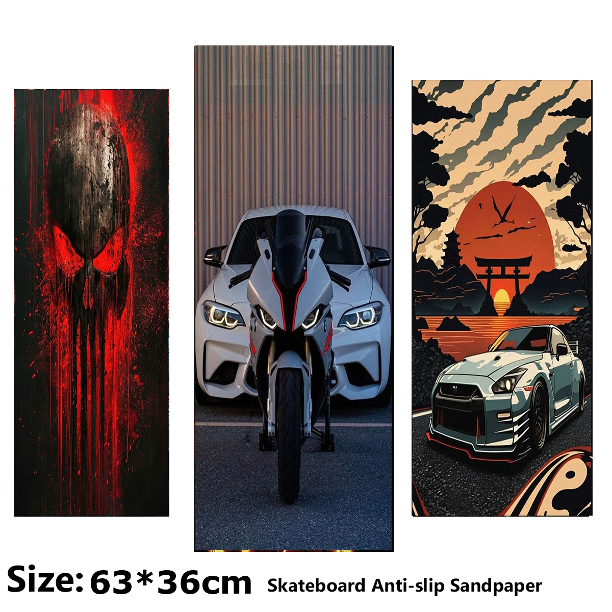 

Bloody Skull Cool Sports Car Pattern Electric Scooter Anti-slip Sticker Sandpaper Skateboard Grip Tape Sheet 63*36cm