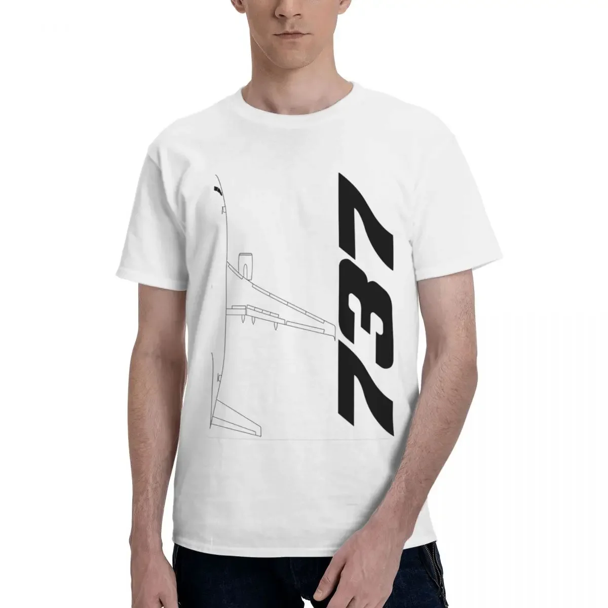 Boeing 737 Black Silhouette Top View Classic Men T-Shirt Funny Plus Size T Shirts Men's Crew Neck Cotton Tees Short Summer Male