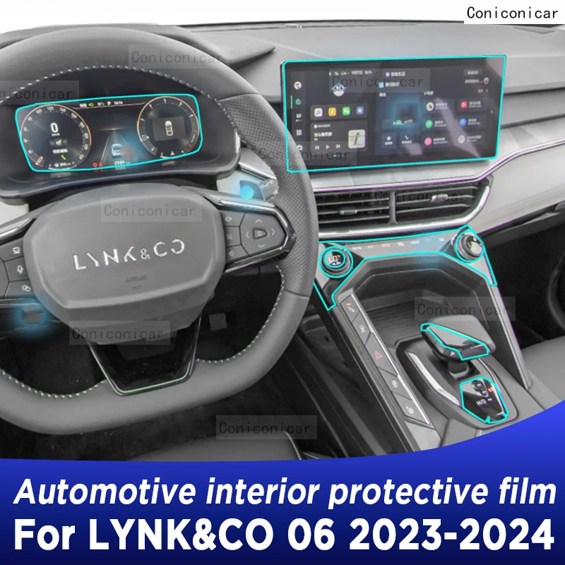 For LYNK&CO 06 2023 2024 LYNK CO Gearbox Panel Dashboard Navigation Automotive Interior Protective Film TPU Anti-Scratch Sticker