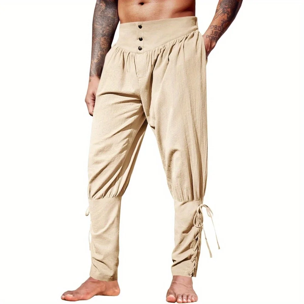 

New Men's Casual Pants - Summer Ankle - Strap Long Trousers Medieval Pirate Ship Style