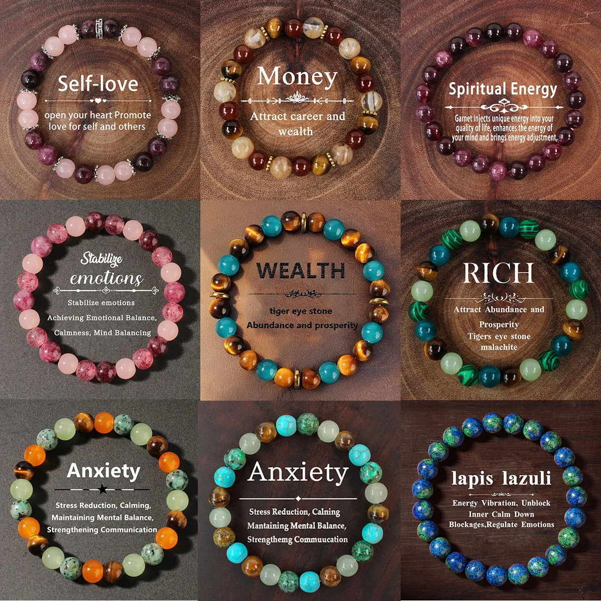 New Natural Stone Bracelet, Vintage Round Bead Stone Bracelet, Handmade Beaded Crystal Bracelet