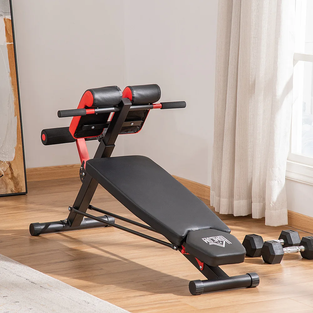 Multifunctional Soozier Adjustable Hyper Extension Dumbbell Bench Red Foam Leg Holders 7 Thigh Cushions Home Gym Strength