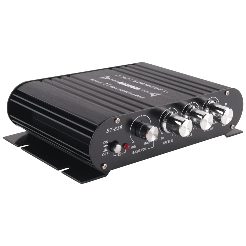 

ST-838 HIFI усилитель 2,1-канальный автомобильный MP3 мини-усилитель AUX вход высоких и низких частот регулировка супер басов 20Wx2 + 40W усилитель прочный