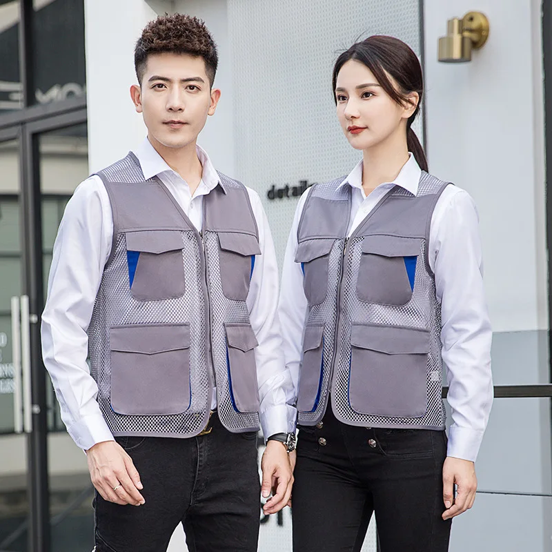 Solid Color Loose Tooling Mesh Breathable Vest Men's Multi Pocket Volunteer Group Daily Activity Vest