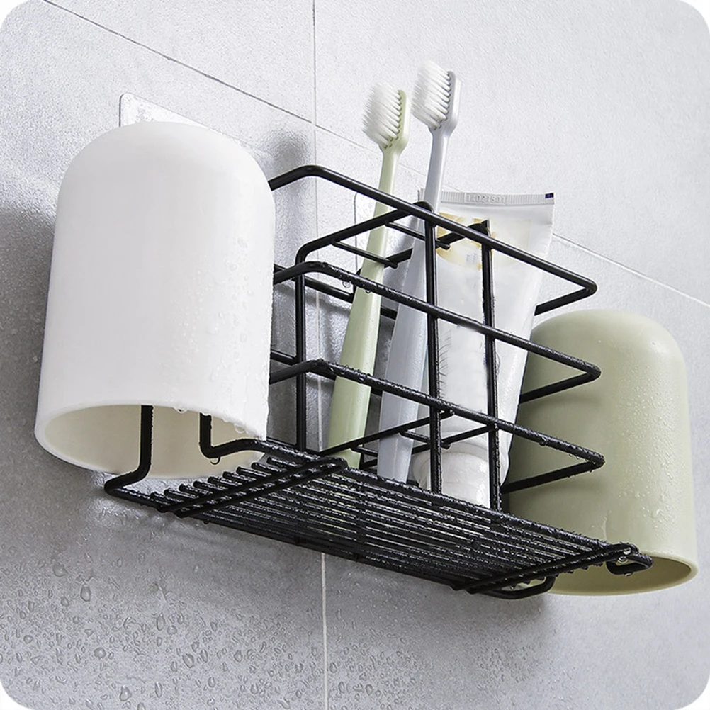 

Wall Mounted Holder Wrought Iron Strong Suction Water Draining Wall Mount Toothpaste Holder Bathroom Kitchen for Toothbrush