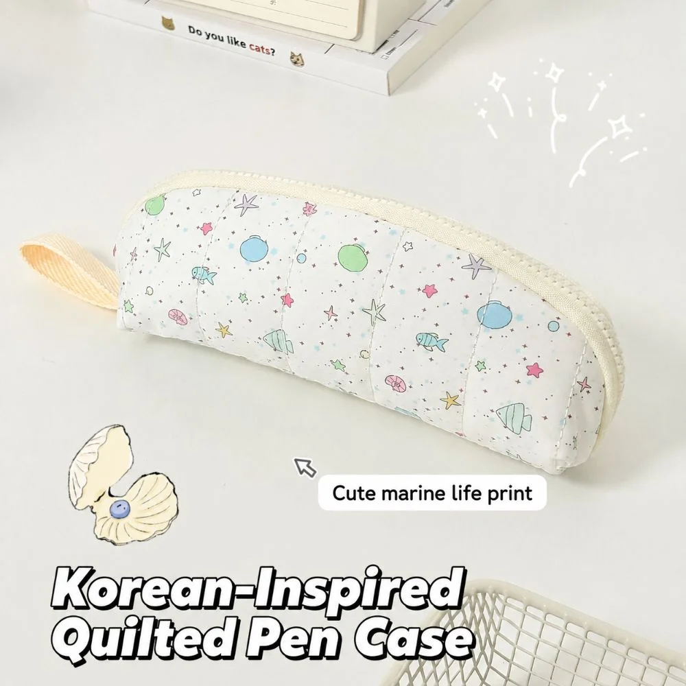Durable Ocean Print Pencil Case Handheld Large Capacity Pen Bag Zipper Design Stationery Organizer School Supplies
