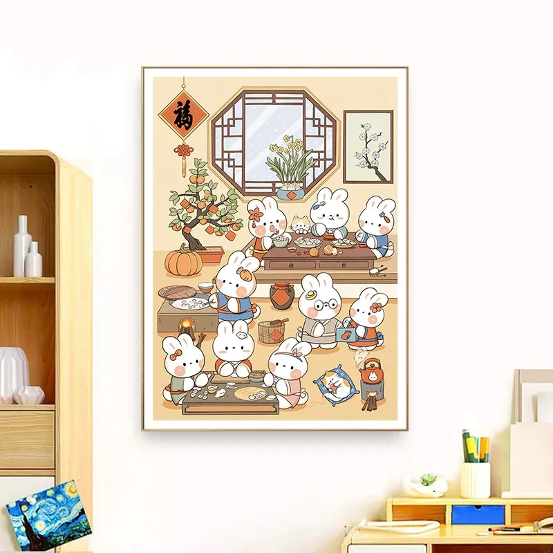 DIY Cartoon Lovely Rabbits Painting Cross Stitch Complete Kits Embroidery Needle Arts & Craft Printed Canvas Home Decoration