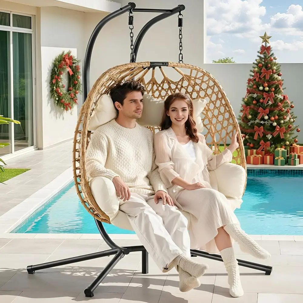 

TIFICY Bohemian Knot Style Hammock Swing Chair, Foldable Basket, Denser Weaves, 650 Lbs Capacity Loveseat with UV Resistant Cush