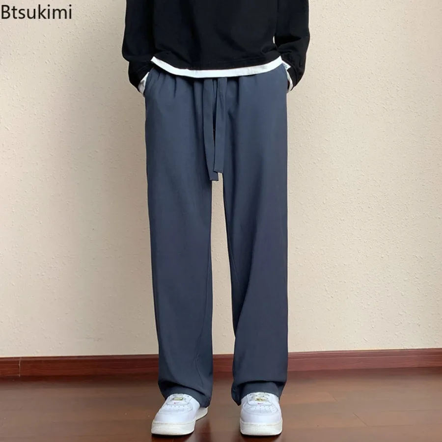 Spring Autumn New Men's Baggy Wide Leg Pants Solid Comfortable Breathable Casual Pants Male Streetwear Trousers Oversized M-8XL