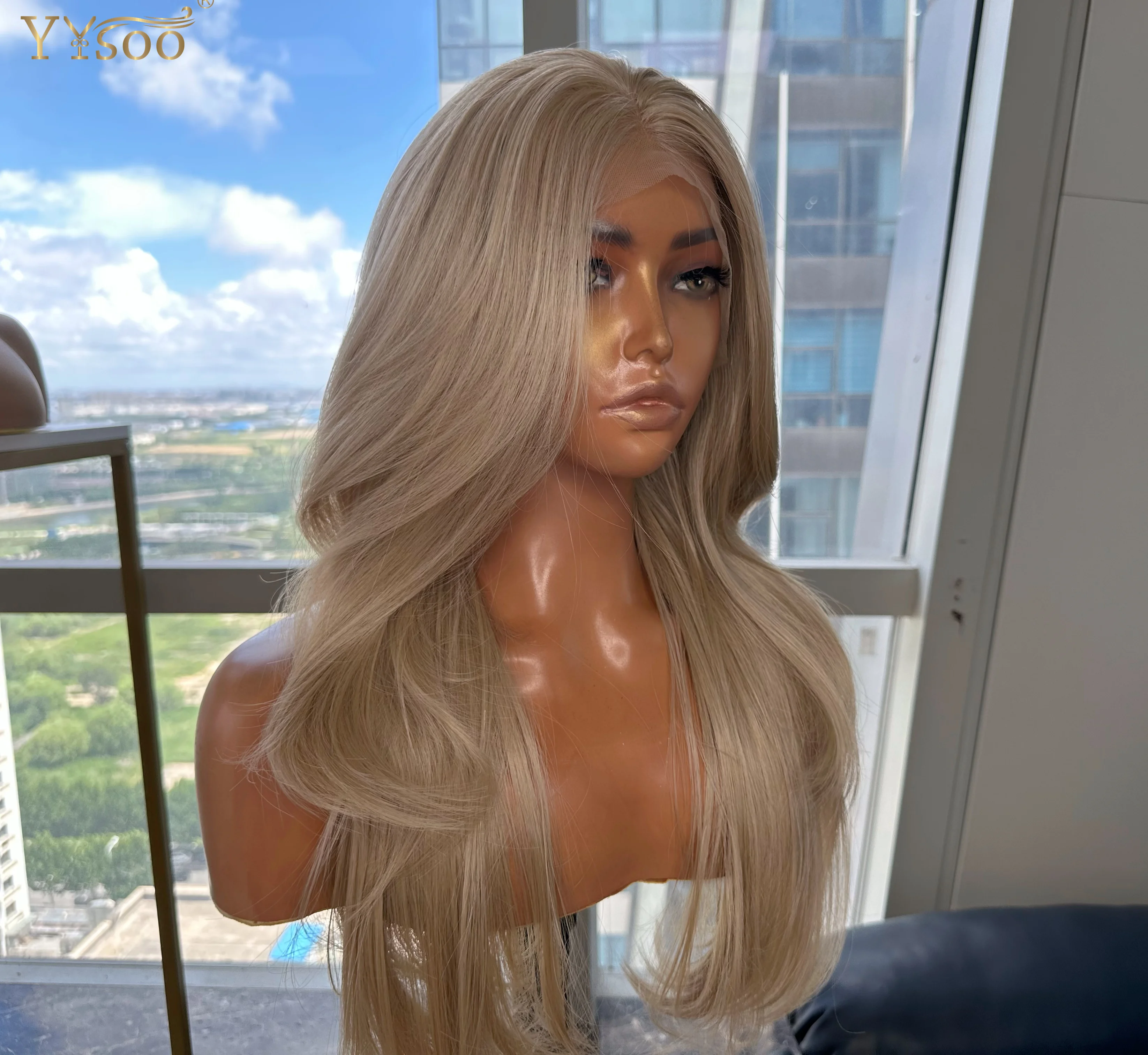 103# Honey Blonde Natural Wavy 13x4 Futura Synthetic Lace Front Wigs For Black Women with Side Bangs Glueless Daily Used Wig