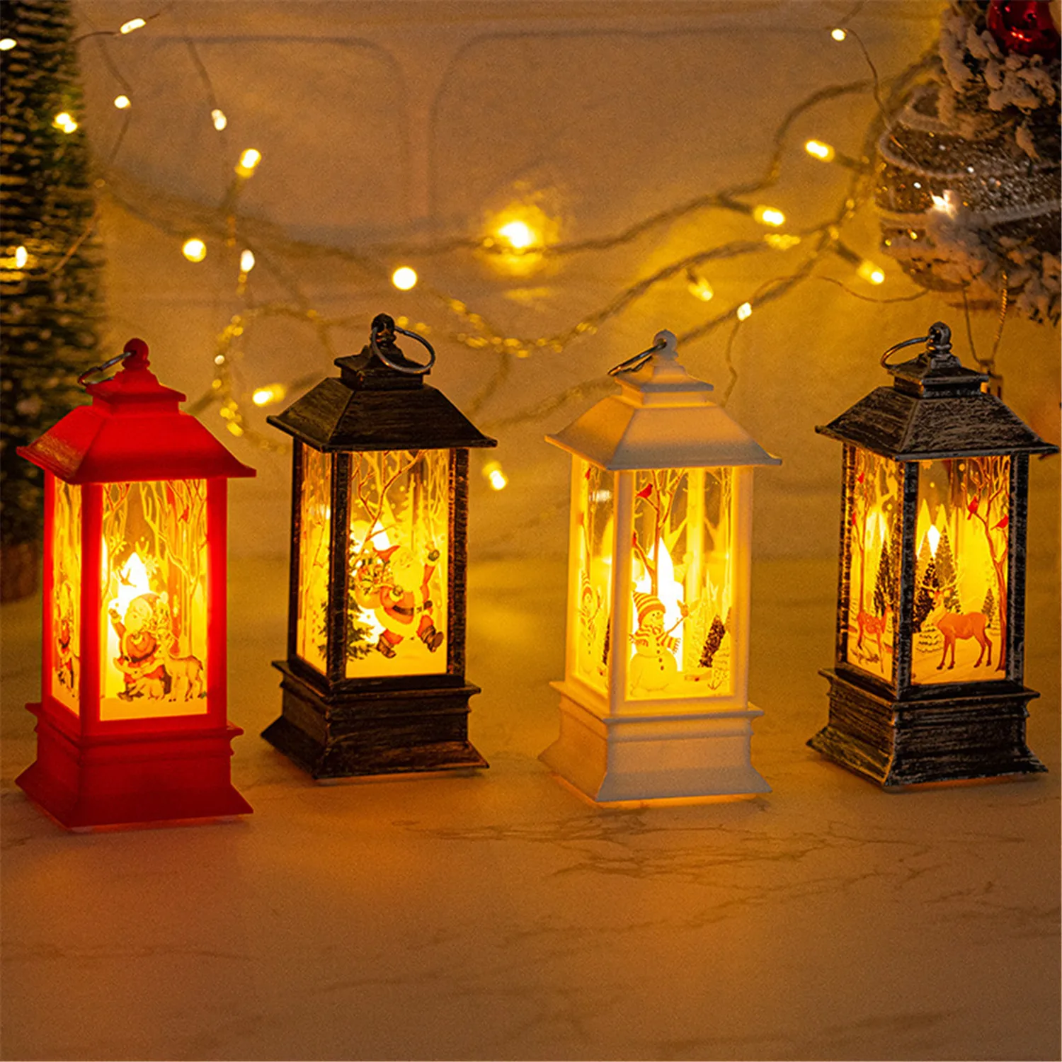

4Pcs Christmas Wind Lamp Candlestick Lamps Night Light Old Man Snowman Decor Night Light Tabletop Decor Christmas Decoration