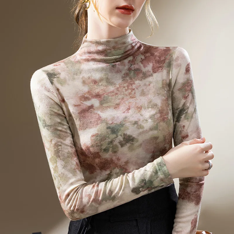 

Женская базовая рубашка с воротником-стойкой 2024. Женская одежда в европейском стиле с цветным принтом и длинными рукавами. Приталенная рубашка.