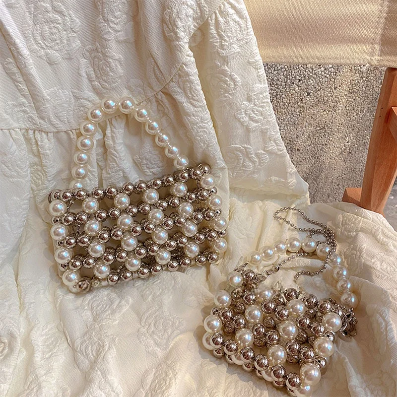 UGALS Pearl Handbag Summer Vintage Fairy Handmade Beaded Crossbody Phone Bag Small Fashionable Women's Bag for Youth