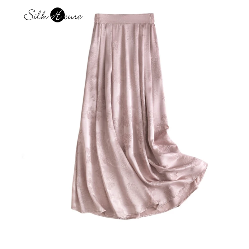 

2025 Women's Fashion Early Autumn New 100% Natural Mulberry Silk Jacquard HuaLuo Elastic High Waist Versatile Casual Skirt