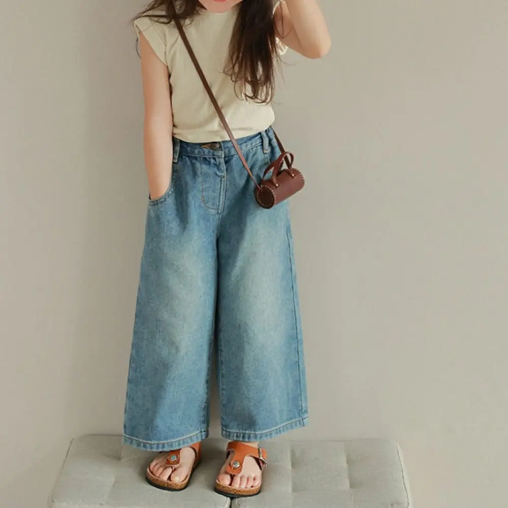 لطيف مستقيم الجينز عالية الخصر واسعة الساق الأطفال Y2K الجينز كاوبوي السراويل فضفاضة الفتيات الصغيرات سراويل جينز الفتيات هدية