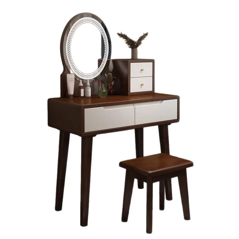 

Nordic solid wood dresser, modern simple bedroom small apartment home ins style, Internet celebrity with lamp makeup table