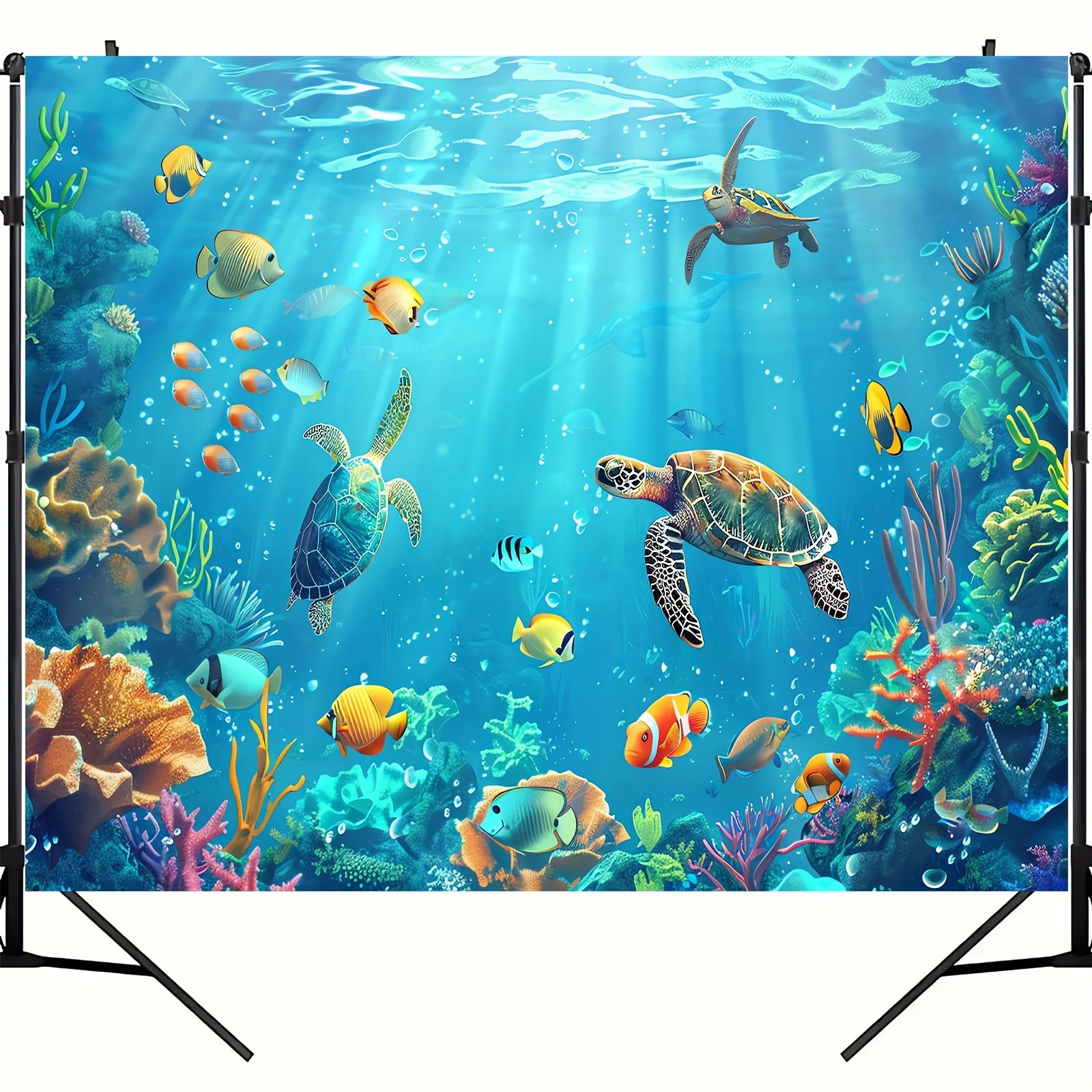Underwater Party Background Cloth - Underwater World Theme with Fish and Underwater Design