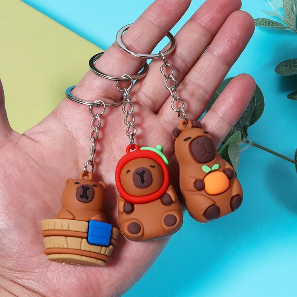 

Funny PVC Capybara Key Ring Mental Turtle Cartoon Keychain Soft Adhesive Lightweight Animal Pendant School