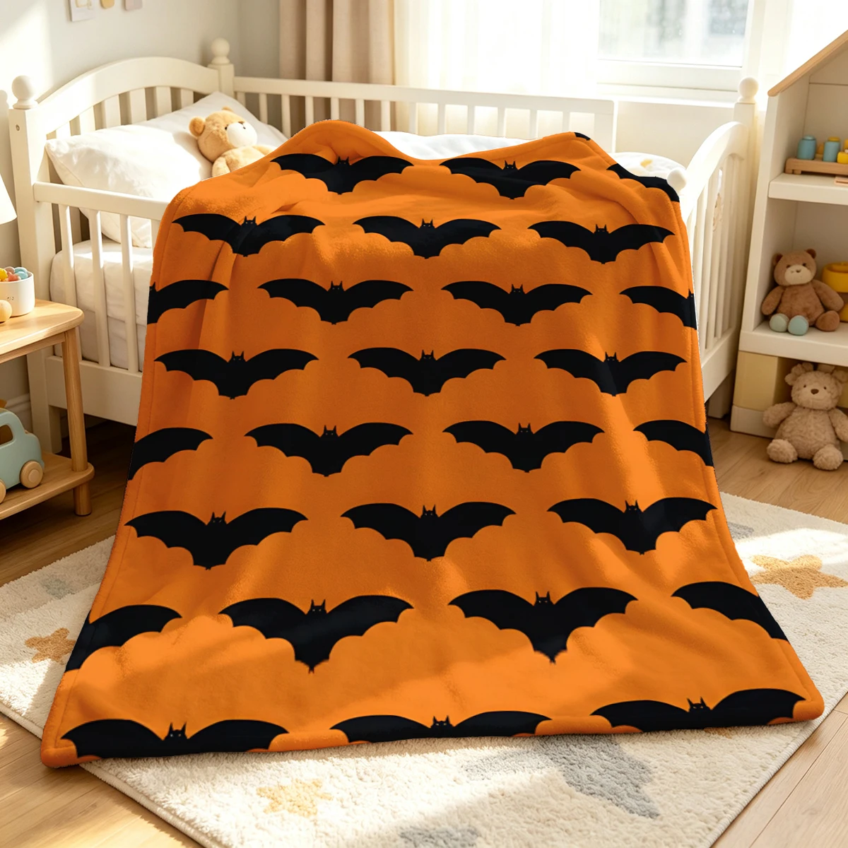 Orange Horizontal Bat Soft Fluffy Flannel Blanket Super Cozy Lightweight Bed Blanket for Halloween Sofa Bed Christmas Decor
