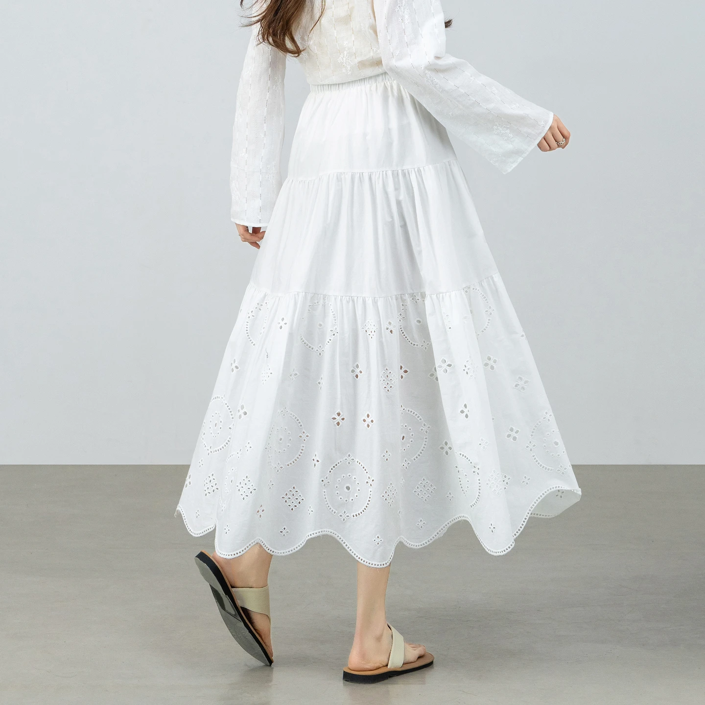 SENTUBILA 100% Cotton Skirts for Women 2026 New Hollow Out Embroidery White A Line Long Skirt Spring Elegant Clothes W61QA6378