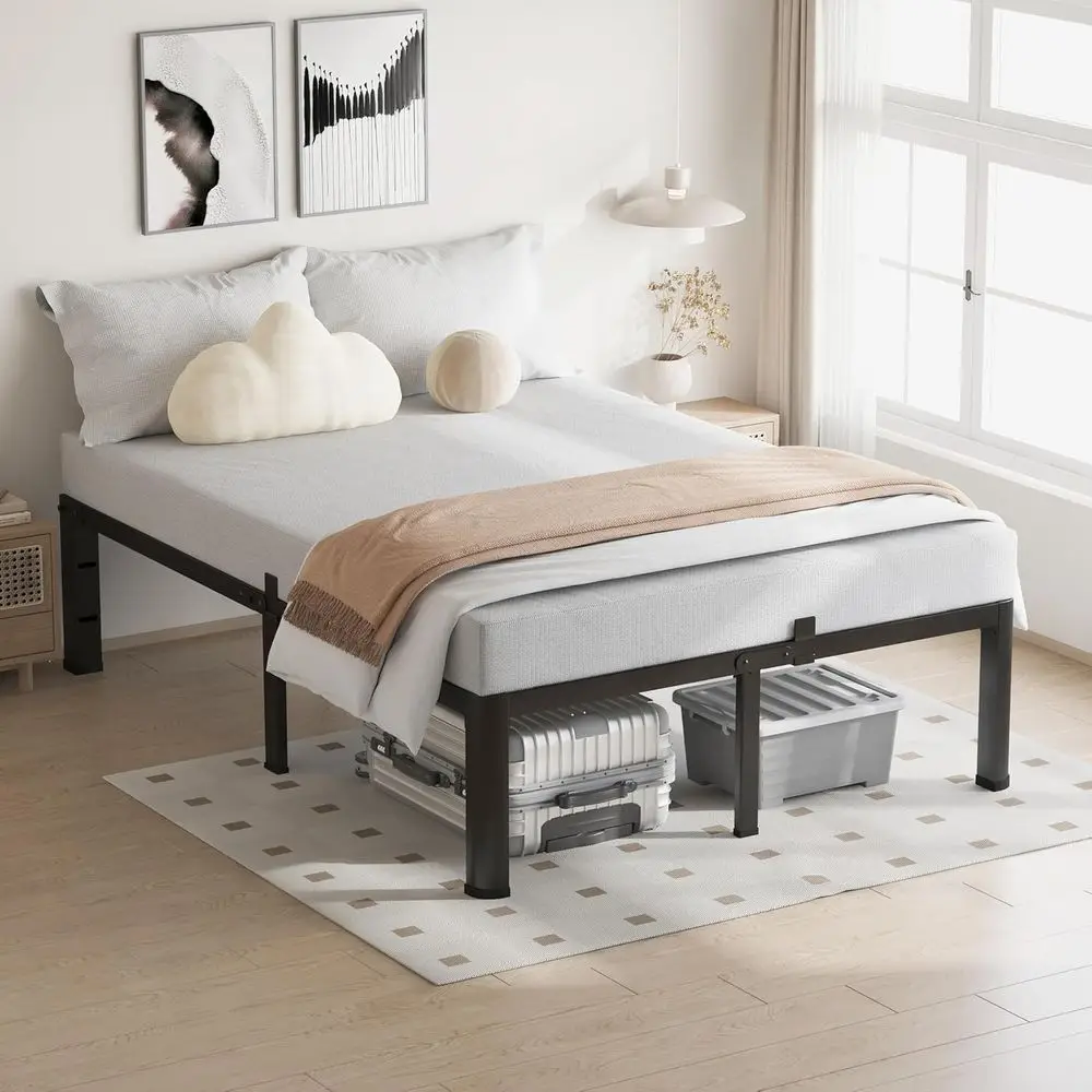 VIPSHOW 16 Inch ull Size Bed e, 3500Lbs Heavy Duty Metal Platorm with Round Legs MattrSlide Stopper, Steel Slat Support No Box S