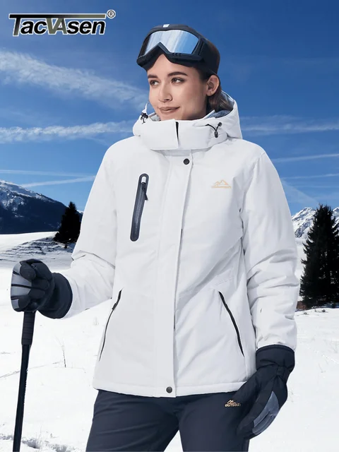 TACVASEN Winter Fleece Lined Hooded Parka Jacket Womens Ski Snowboard Warm Coats Waterproof 5 Zipper Pockets Windbreaker Outwear 5