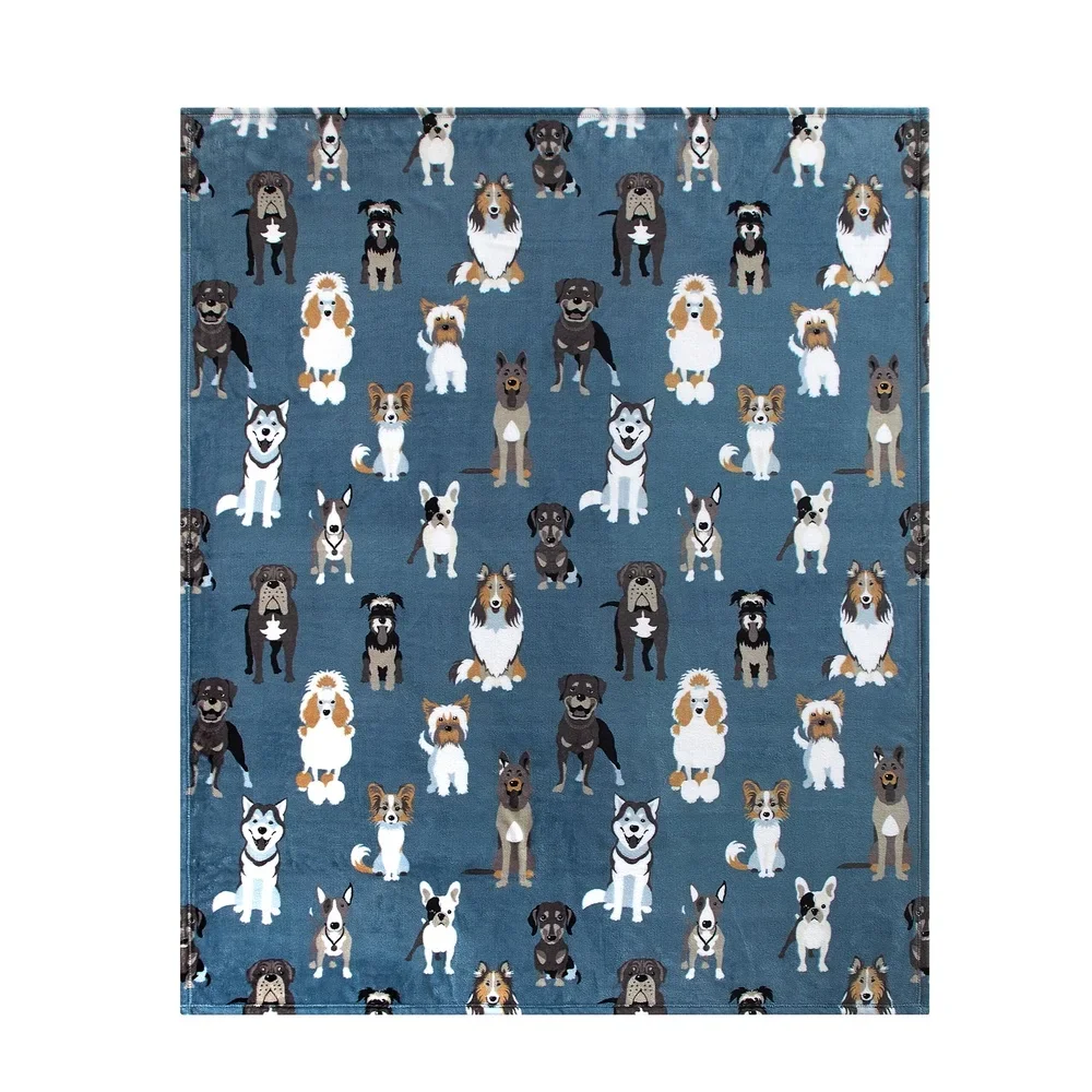 Cosy Blue Dogs Pluche Gooi Deken 2-pack Ultrazacht Machinewasbaar Warm Comfort Perfect Home Decor