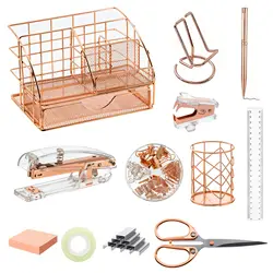 Desk Organizers Accessories Office Supplies Set Stapler, Pen Holder, Phone Holder, Scissors, Pen, Ruler, 30 Paper Clips, 22 Bind