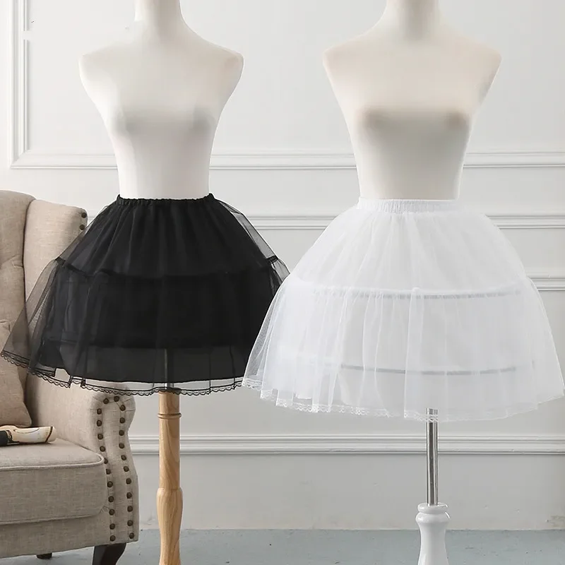 Black or White 2 Hoops Short Petticoats for Wedding Lolita Woman Girl Underskirt Crinoline Fluffy Pettycoat Hoop Skirt