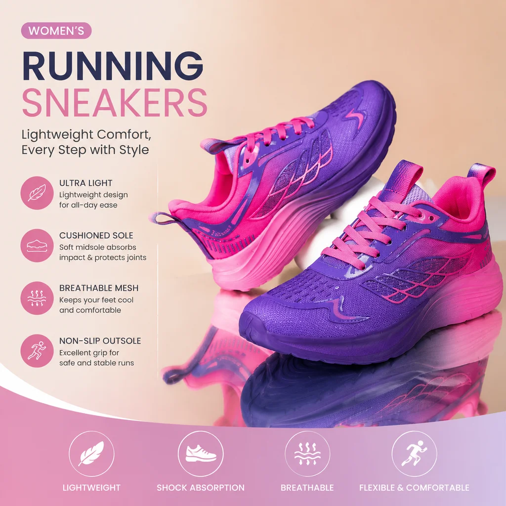 New Purple Orange Gradient Mesh Running Shoes for Men & Women, Lightweight Breathable Athletic Sneakers