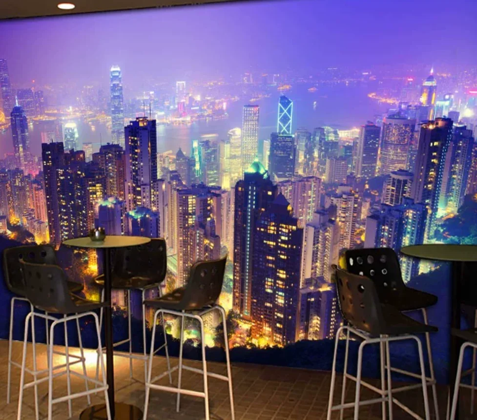 Urban night view wallpaper decoration painting custom mural building high-rise wall sticker wall poster background wall