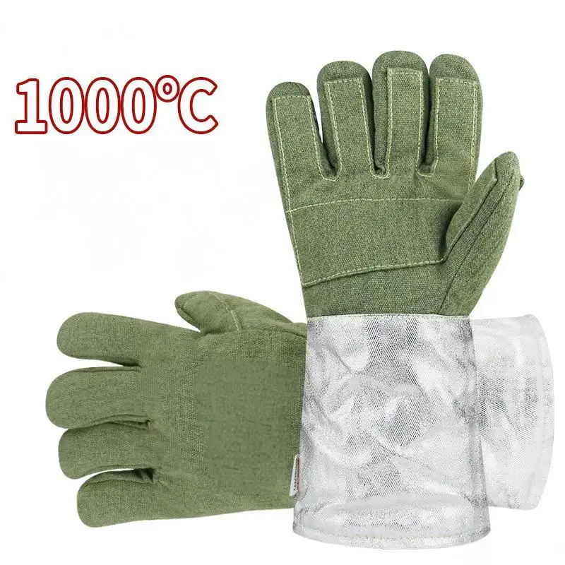 1000 ° C قفازات مقاومة للحرارة قطع مقاومة الإشعاع الحرارة والحروق حماية الأراميد الألومنيوم احباط قفازات الفرن للشواء الصناعي #5