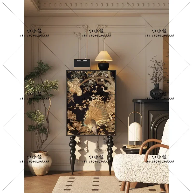 French Chinese style entrance Solid wood tall cabinet Living room Multifunctional locker