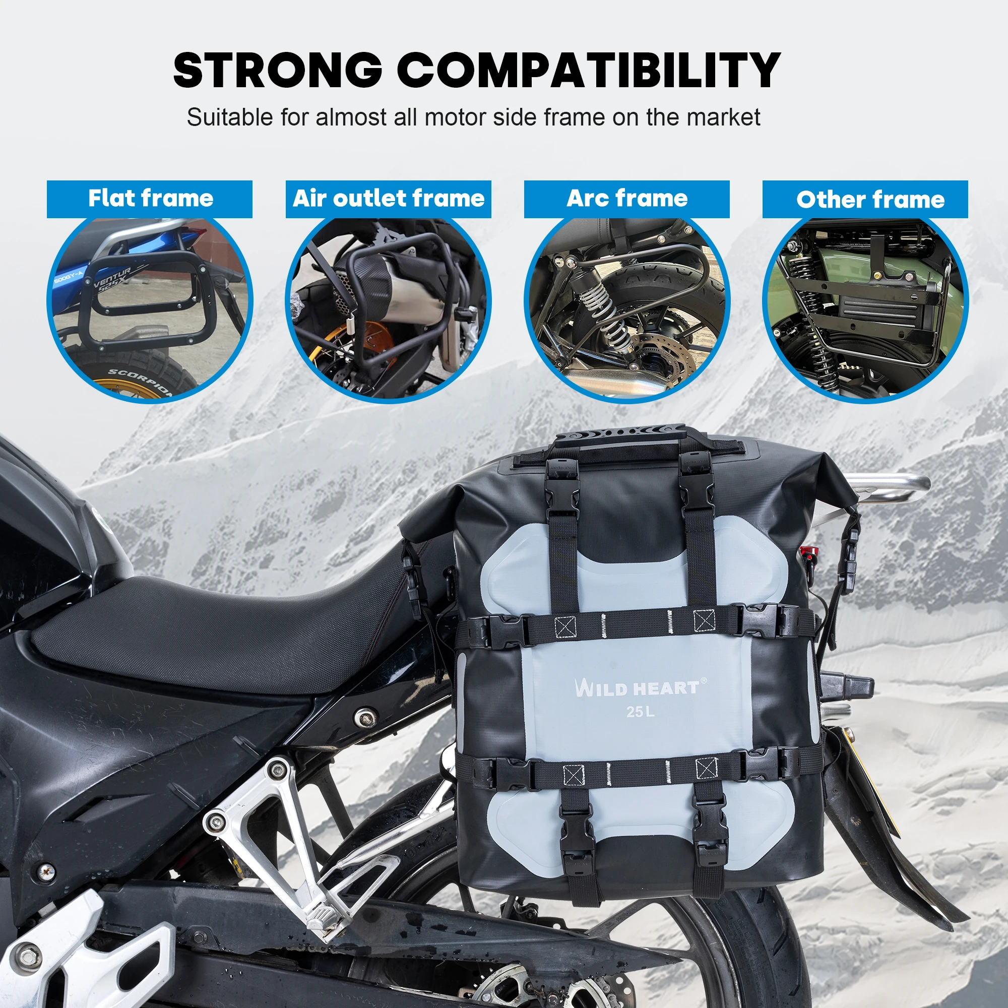 WILD HEART Motorcycle side bag stainless steel suspension waterproof bag Saddlebags 20L/25L waterproof Pianner Bag wear-resistan
